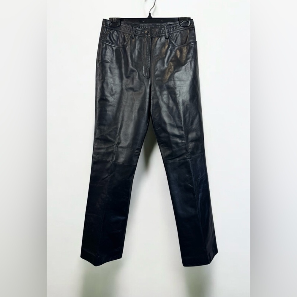 Danier Vintage 90s Y2K Black Genuine Leather Straight Fit Pants Size 4